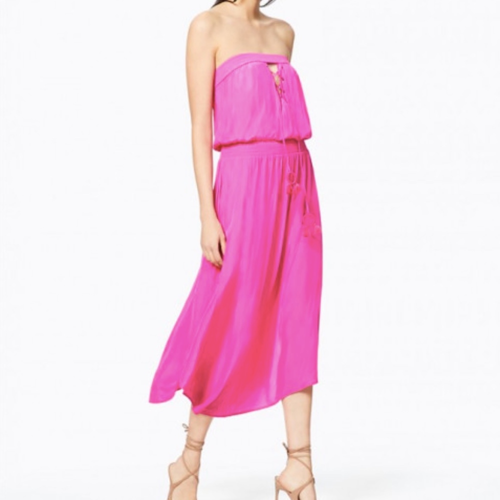 Ramy Brook silk hot pink strapless maxi dress
